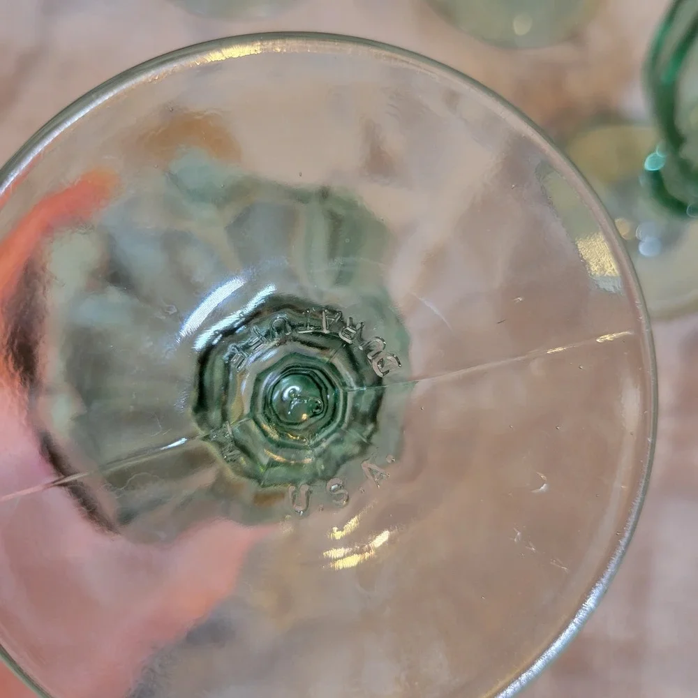 VTG Libbey Duratuff Goblets Set‎ of 5 Spanish Green Paneled Iced Tea Glass 12oz